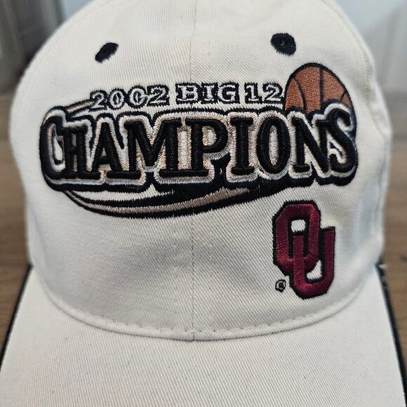 Vtg Oklahoma Sooners Big 12 Champions Strapback Hat Cap White Basketball 2002 - Picture 2 of 11